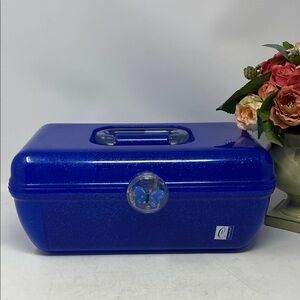 CABOODLES VINTAGE 80’s/90’s GLITTER BLUE MAKEUP JEWELRY CASE MADE IN USA